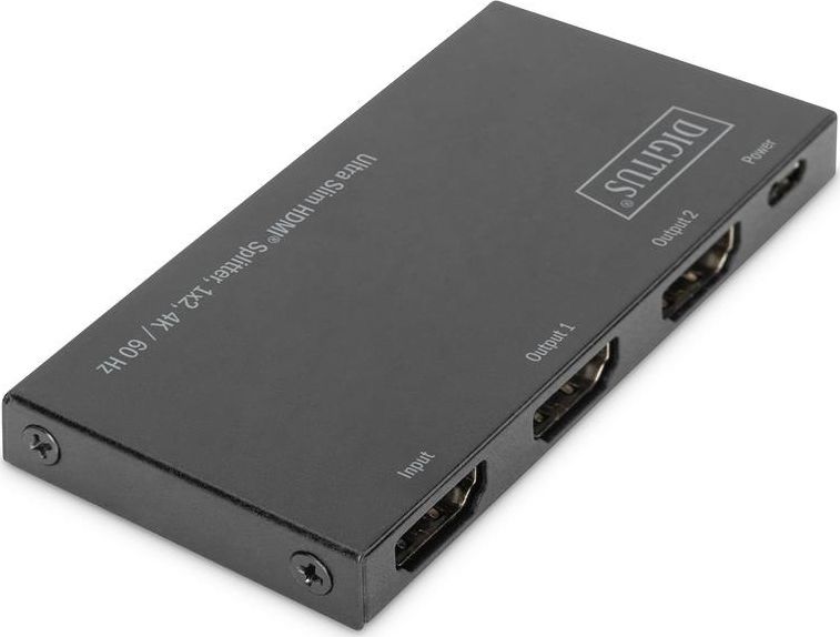 Digitus Rozdzielacz (Splitter) DIGITUS Ultra Slim HDMI 1x2, 4K 60Hz 3D HDR, HDCP 2.2, 18 Gbps, Micro USB