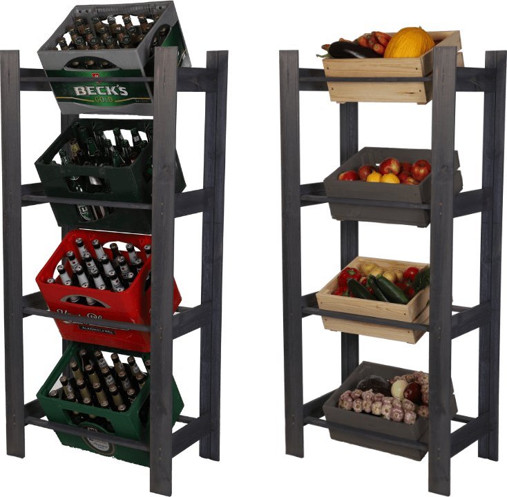 Wamar-Sosenka Drewniany regał na skrzynki 4 półki 149X70X39 RSS Szary Drewno sosnowe