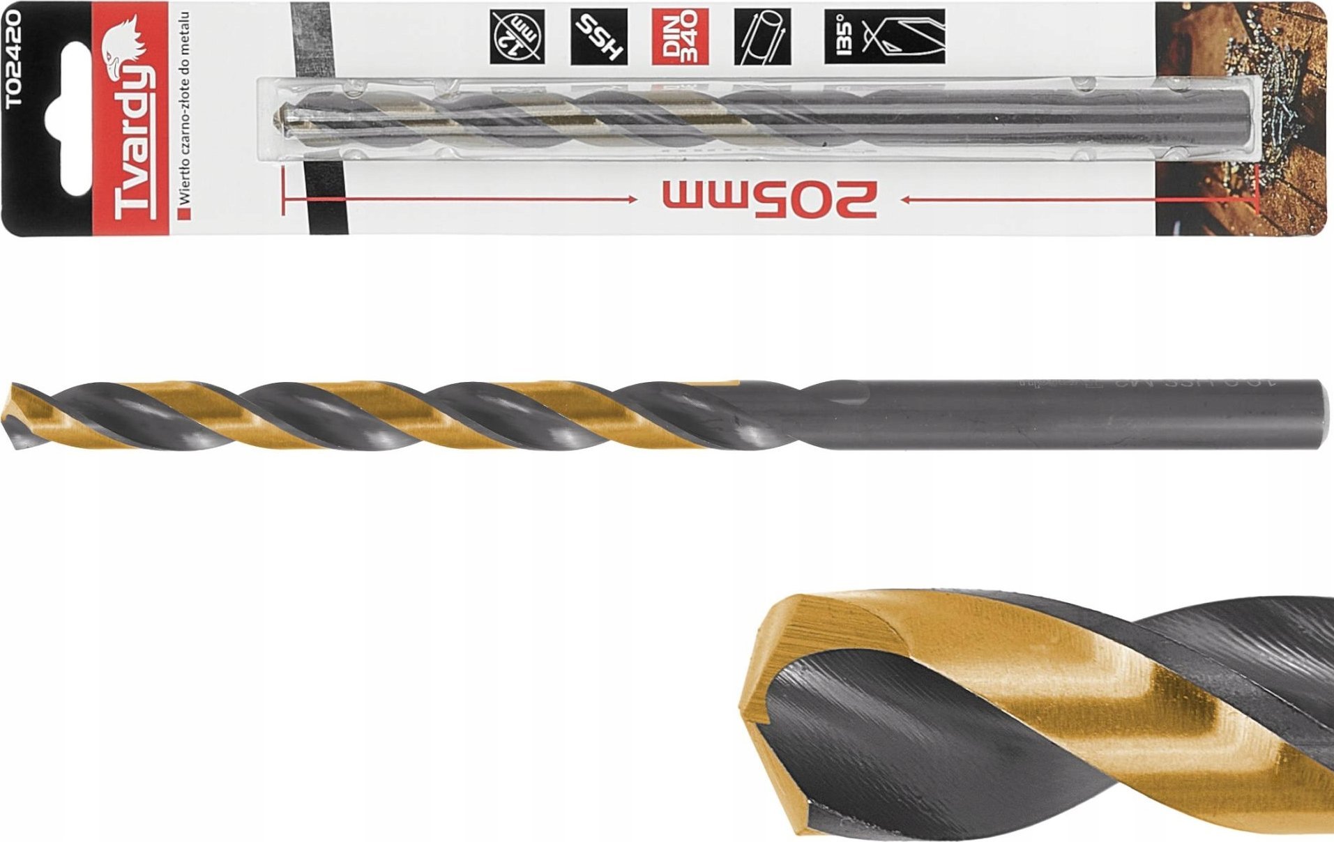 Wiertło Tvardy Wiertło czarno-złote do metalu HSS podtaczane 15.00mm (1/50/100)