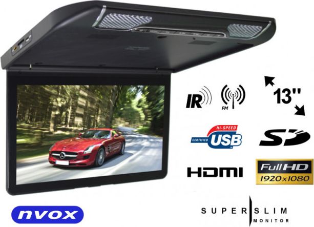 Nvox Monitor samochodowy podwieszany podsufitowy LCD 13cali cali HDMI USB SD (NVOX VRF1343U BL)