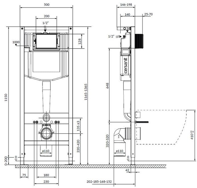 Wall-hung toilet set concealed Cersanit S701-777 20 cm x 50 cm