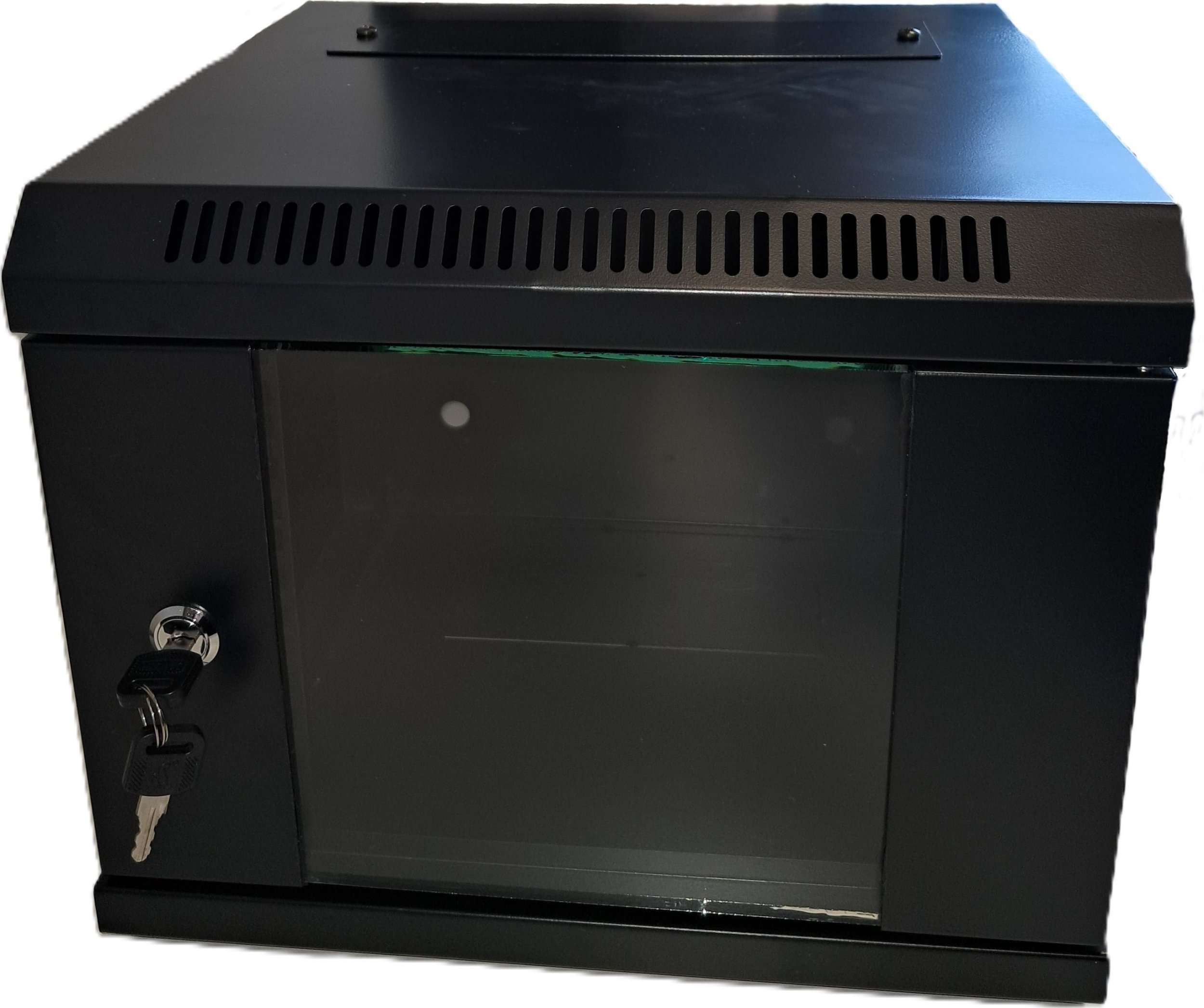 Szafa wisząca RACK 10'', 4U, 300mm, Netrack S-Line, czarna, drzwi szklane