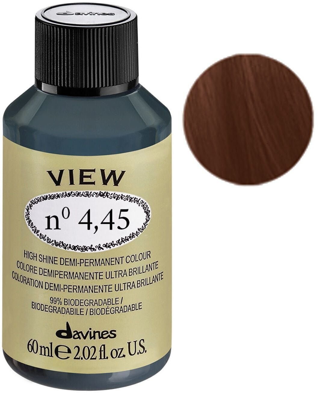 Davines, View, Demi-Permanent Hair Dye, 4.45 , 60 ml For Women