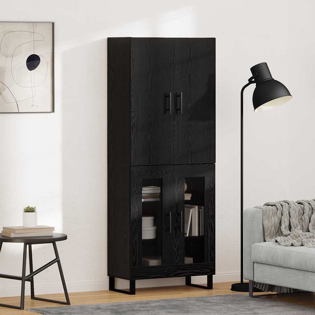 vidaXL Highboard 2 pcs Czarny Dąb Drewno inżynieryjne i szkło
