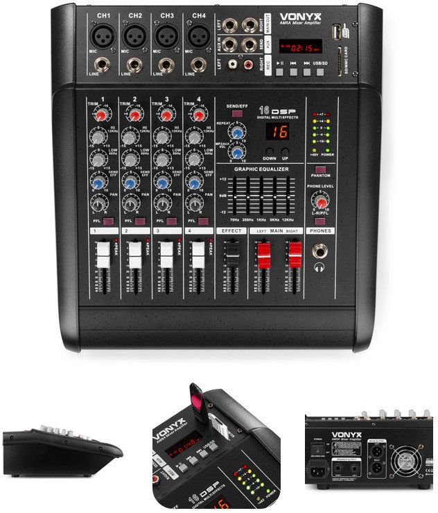 Powermikser 5-kanałowy DSP BT SD USB MP3 AM5A Vonyx one size
