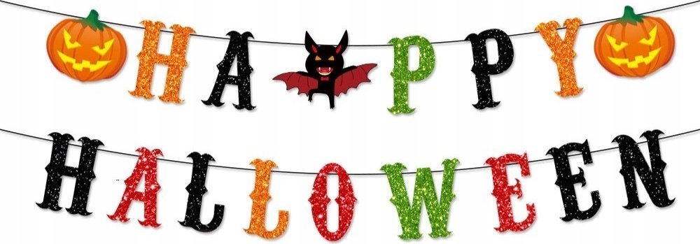 Korbi DUŻA GIRLANDA HAPPY HALLOWEEN KOLOROWA DEKORACJA ŁAŃCUCH ZAWIESZKI 17 EL