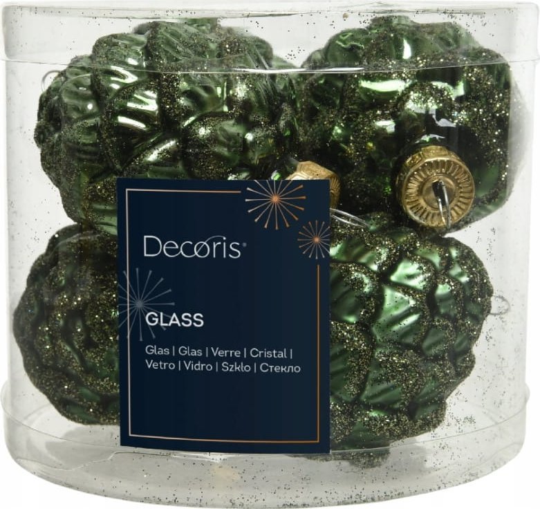 Kaemingk Zestaw 6 zielonych bombek na choinkę 5x7cm Szklane zawieszki