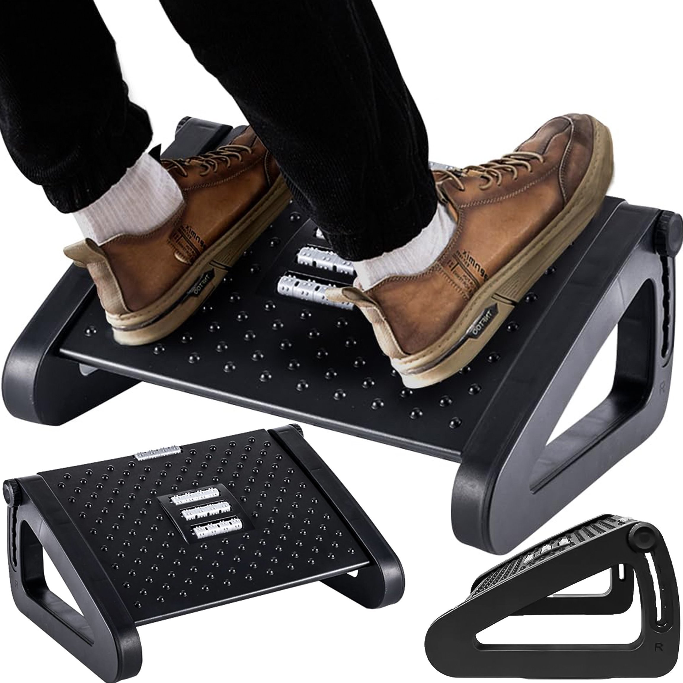 Alogy Podnóżek biurowy podstawa pod stopy nogi do pracy biura masaż stóp regulowany regulacja wysokości Alogy czarny