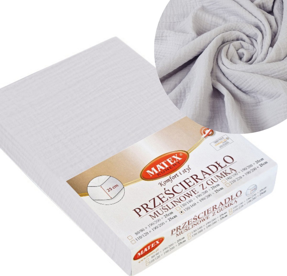 Matex Prześcieradło 160 x 200 z Gumką Matex MUSLIN 42