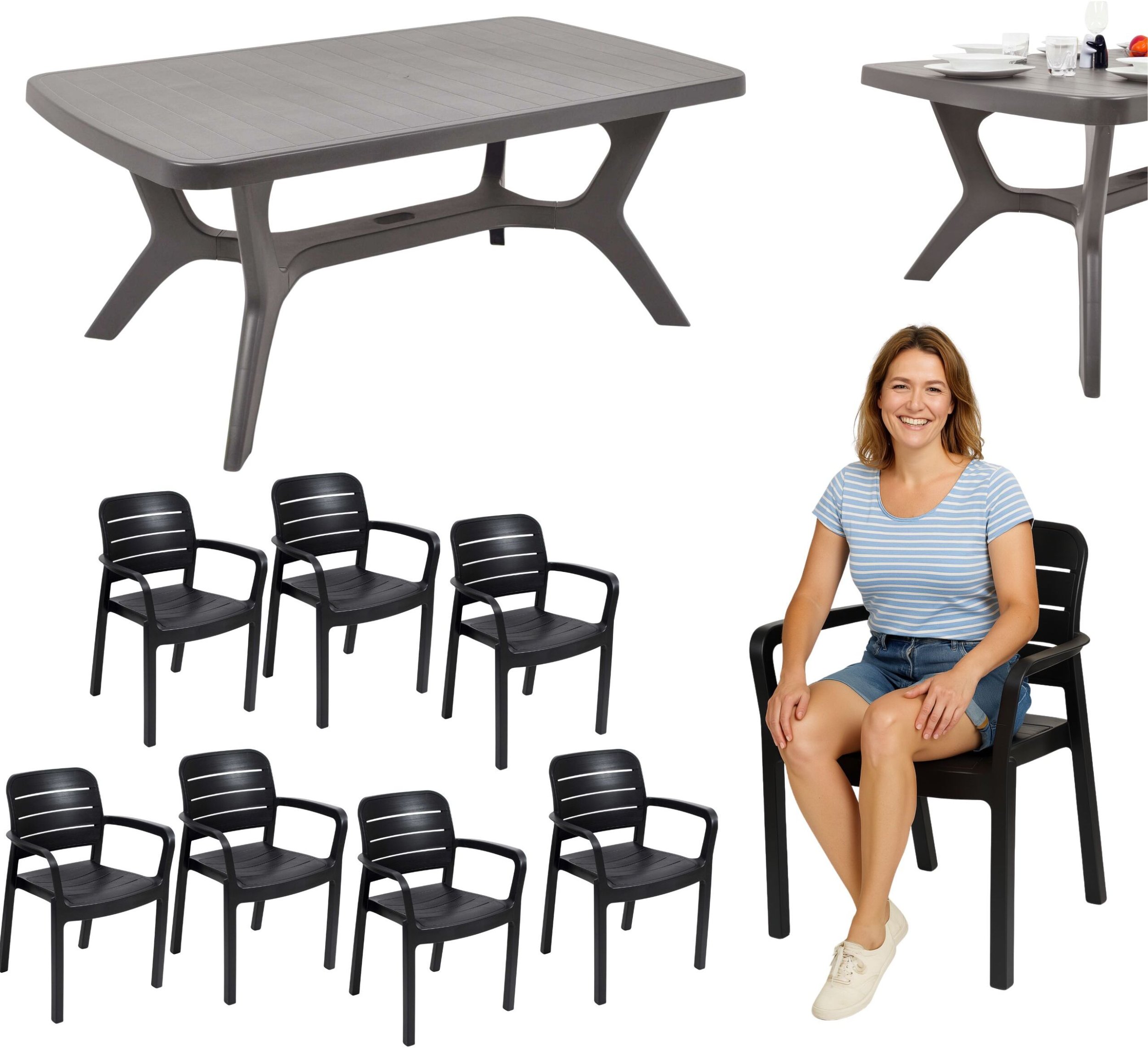 Keter Zestaw mebli ogrodowych na Taras Stół Baltimore Cappuccino + Krzesła Tisara Grafitowe dla 8 osób