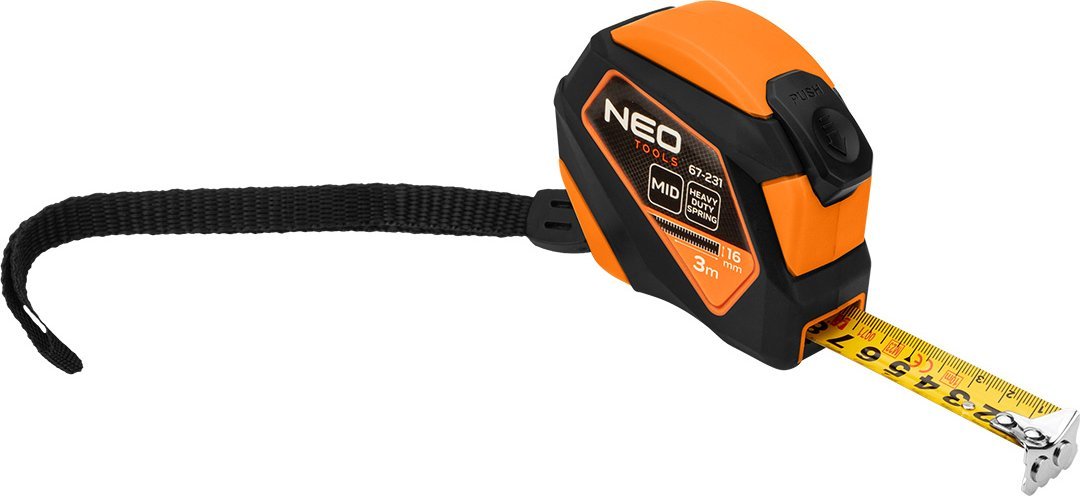 Neo Miara zwijana stalowa 3 m x 16 mm, auto blokada, przycisk stop, magnes