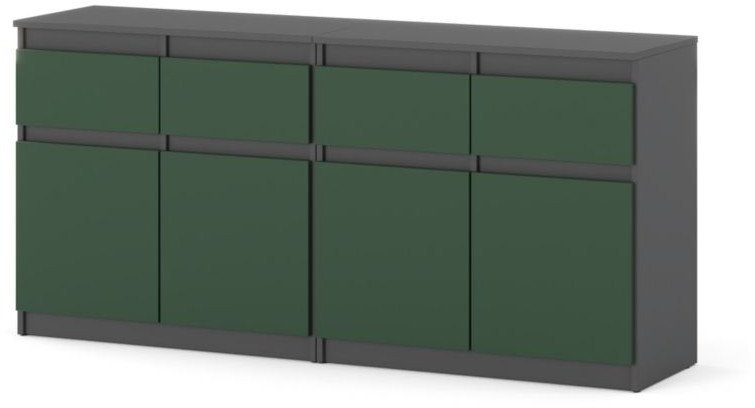 Komoda Do Sypialni 4 Szuflady Szara Mat Butelkowa Zieleń Duża Szafka 160cm