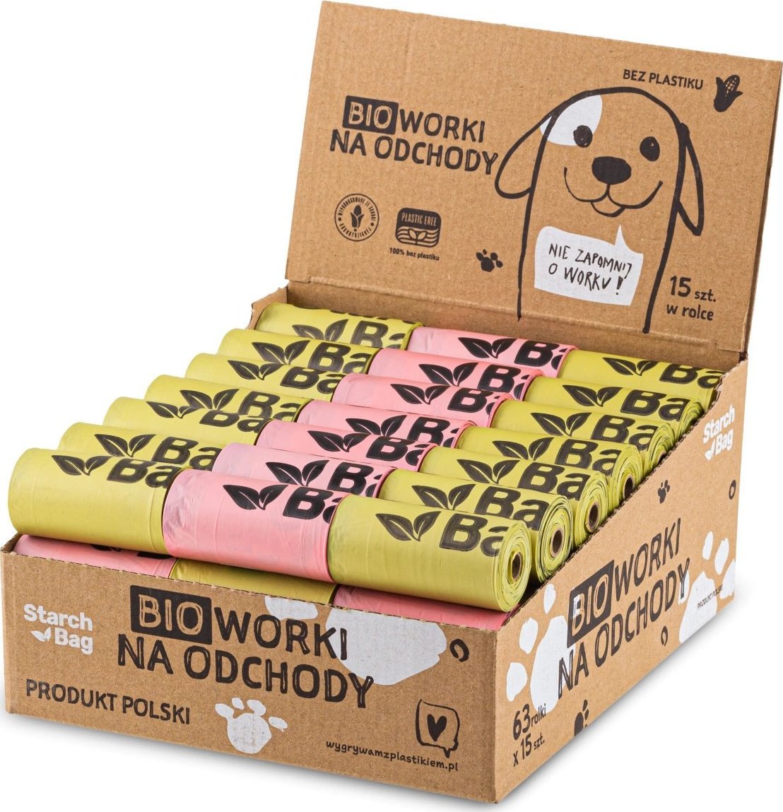 Zolux STARCHBAG Kompostowalne BIOworki na odchody 63 rolki x 15 szt., mix 30 x róż, 33 x zielony