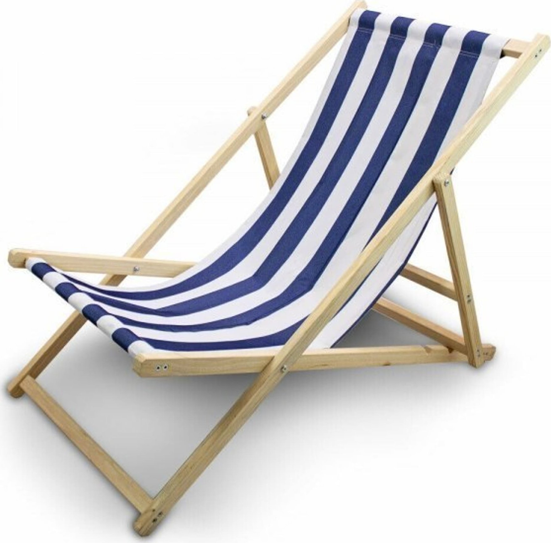 Bituxx LEŻAK PLAŻOWY OGRODOWY DREWNIANY SKŁADANY REGULOWANY BIAŁO-NIEBIESKI