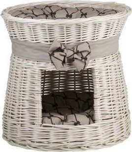 WickerPL Rosie BUDA DLA KOTA LEŻAK DLA ZWIERZĄT DOMEK DLA KOTA Z WIKLINY PIĘTROWY WYBIELANY Z PODUSZKAMI 48 H43 CM
