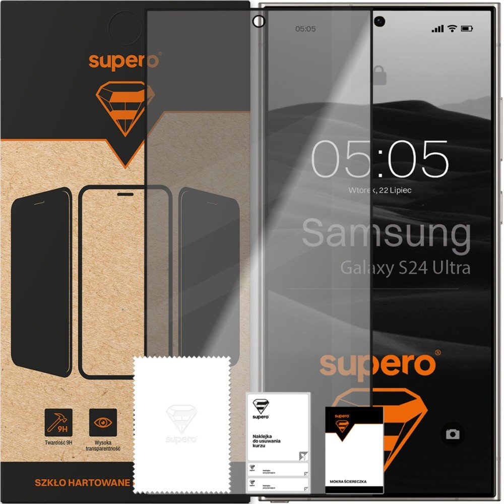 Szkło hartowane do Samsung Galaxy S24 Ultra, prywatyzujące Supero, z czarną ramką