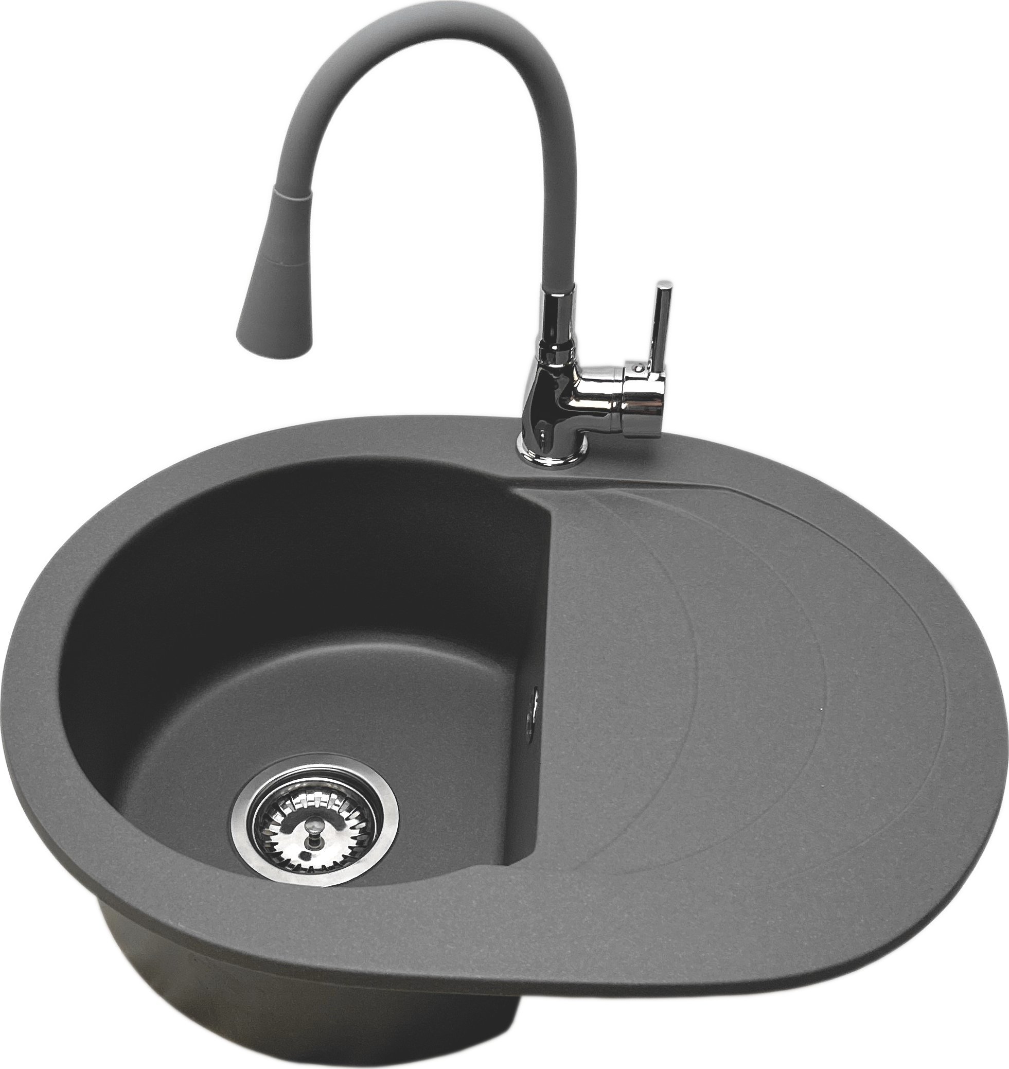 Zlewozmywak PREHNIT Zlewozmywak jednokomorowy z ociekaczem VIGOR szary z prawym ociekaczem + bateria LAGUNA