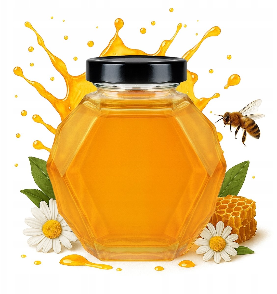 Słoik Szklany GUCIO 380ml na Miód Przetwory Dżem Heksagon Pojemniki Szklane