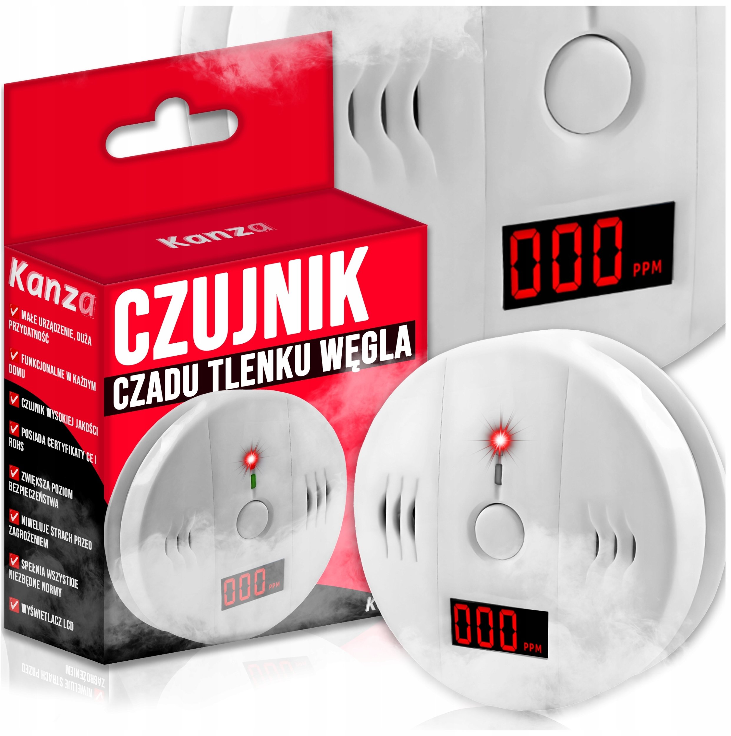 CZUJNIK CZADU TLENKU WĘGLA LCD DETEKTOR KANZA