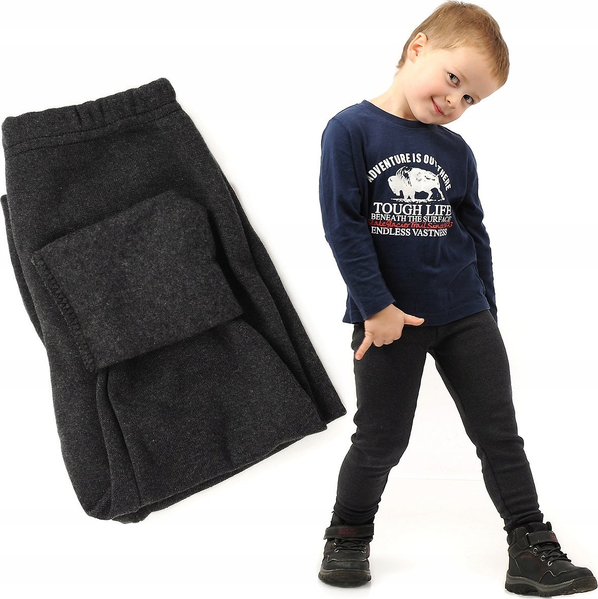 Ocieplane Getry chłopięce Długie legginsy Spodnie Grafitowe 134