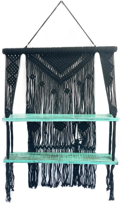 Półka Wisząca Makrama - Czarna / Turkus