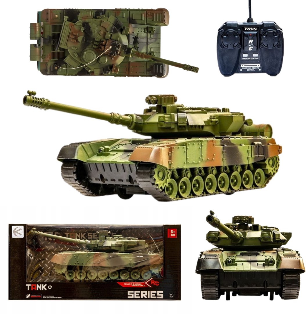 Czołg wojskowy zdalnie sterowany, światło i dźwięk, zielony kamuflaż
