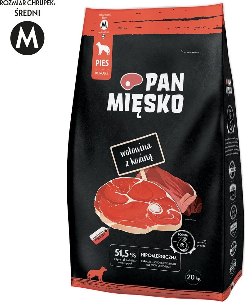 Pan Mięsko Karma sucha dla psa Wołowina z koziną (dorosły) chrupki M 20 kg