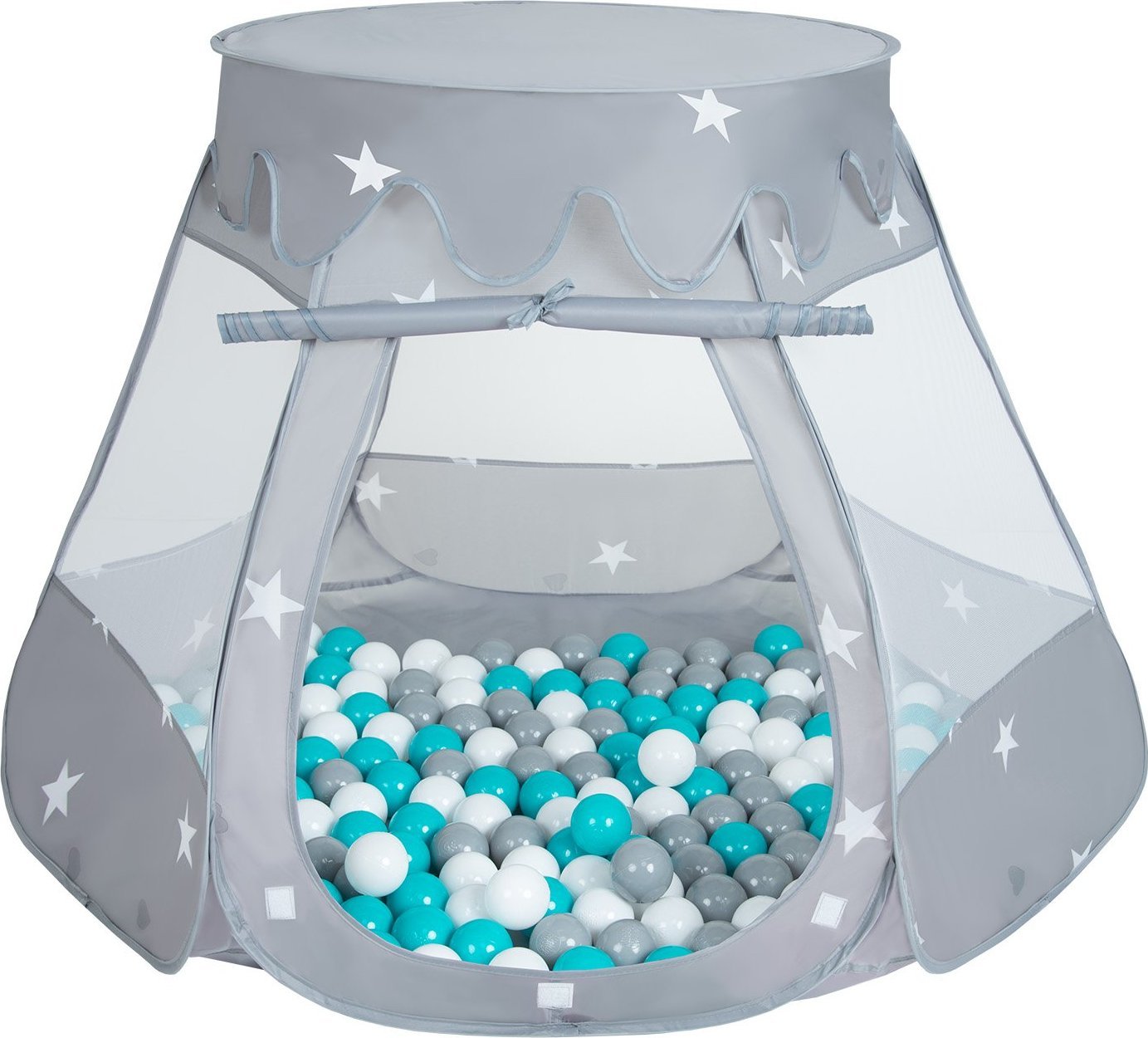 Selonis Selonis Namiot zamek NZ-100X z piłeczkami 6cm szary: szary-biały-turkus 105x90cm/100piłek Zabawka namiot dla dzieci