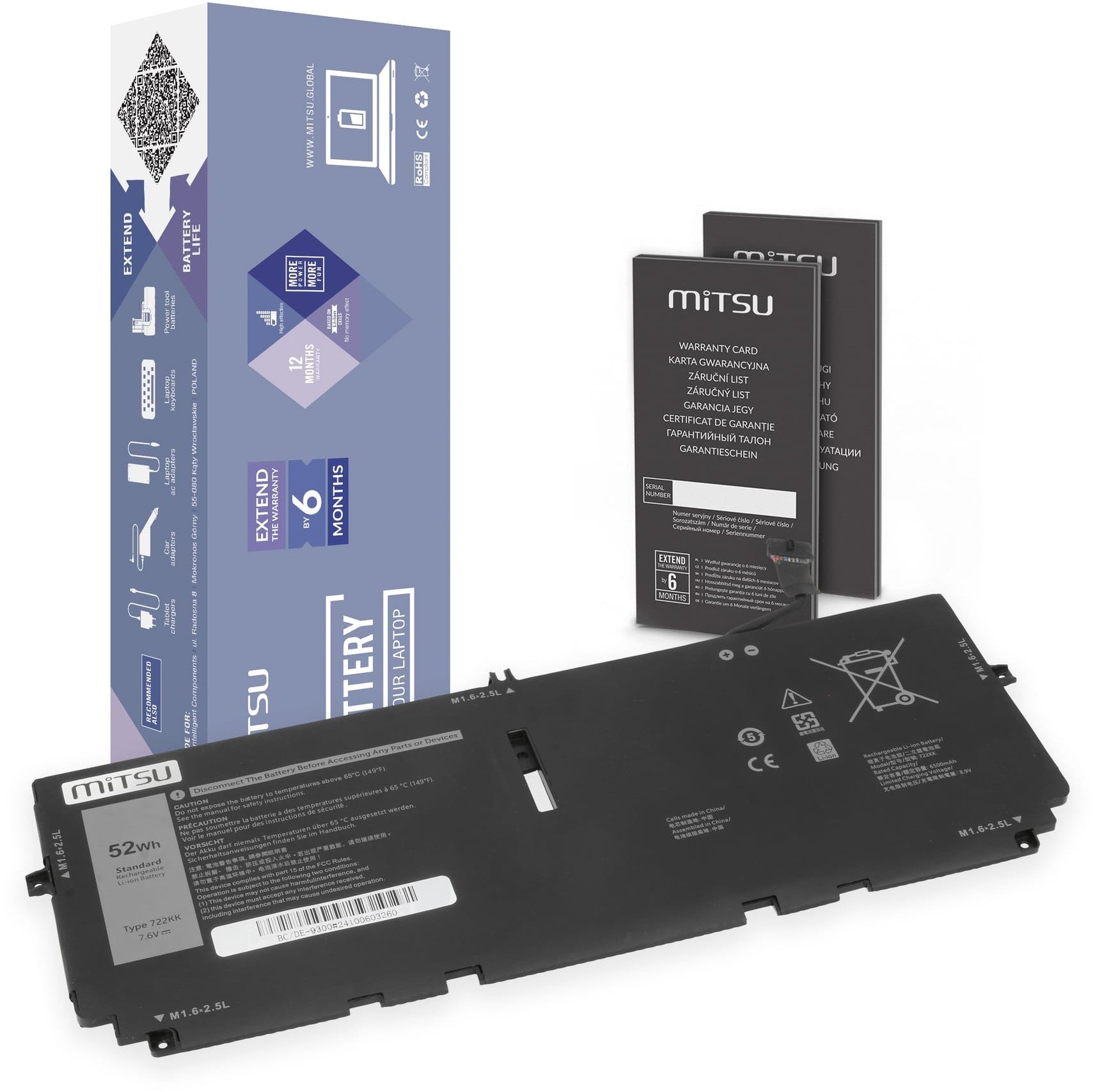 Bateria Mitsu do Dell XPS 13 9300, 9310, 9380