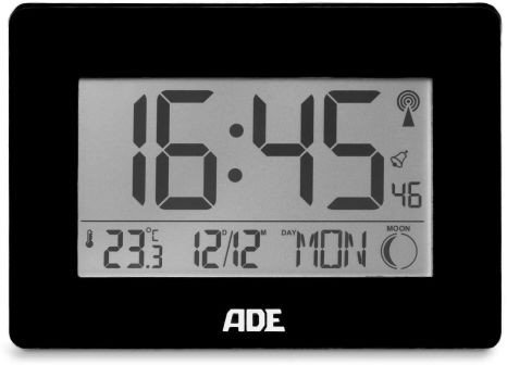 ADE Zegar elektroniczny xxl, z termometrem i budzikiem, 23 x 3 x 16 cm, czarny