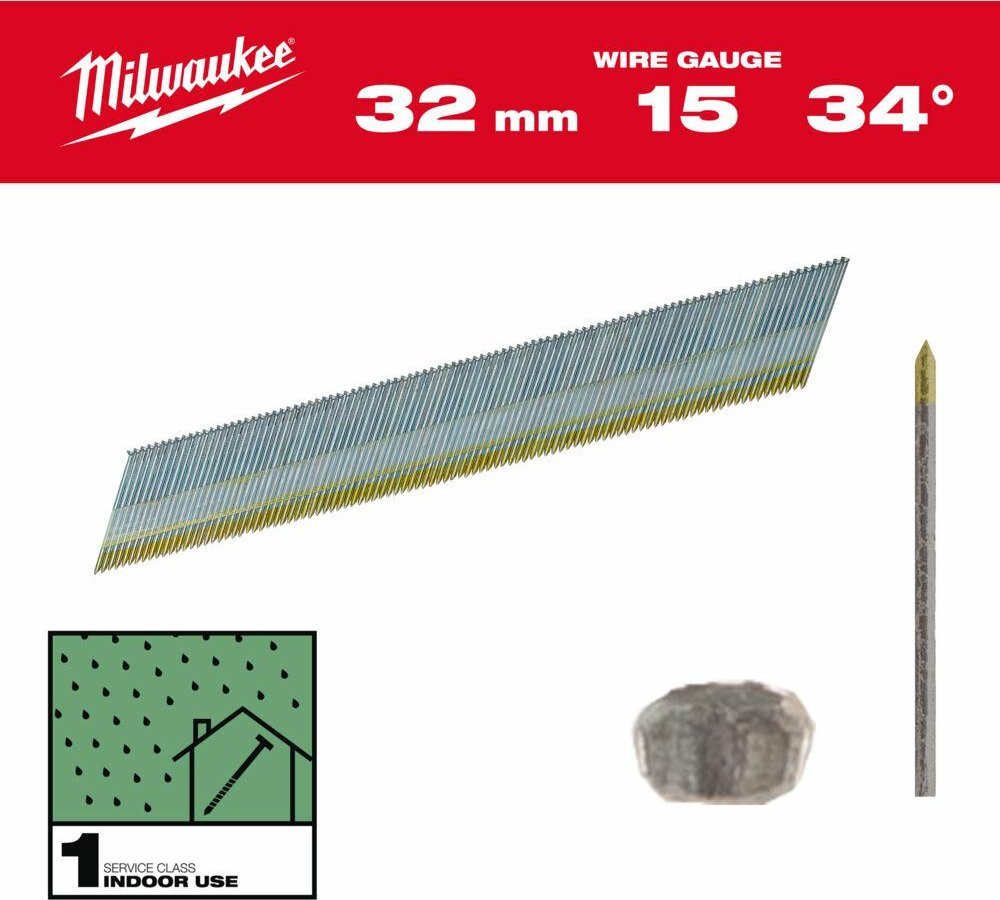 Milwaukee MILWAUKEE SZTYFTY WYKOŃCZENIOWE, 15G, GŁOWA TYPU D 32mm GALWANIZOWANE DO M18 CN15GA /4000szt.