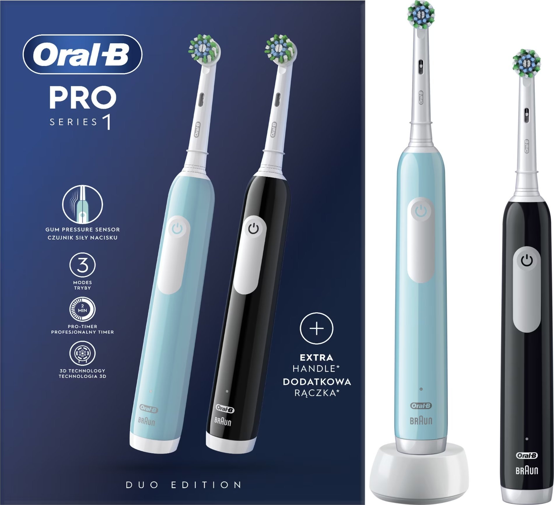 Szczoteczka Oral-B Pro Series 1 Cross Action zestaw 2-pack Black + Blue Black/Blue