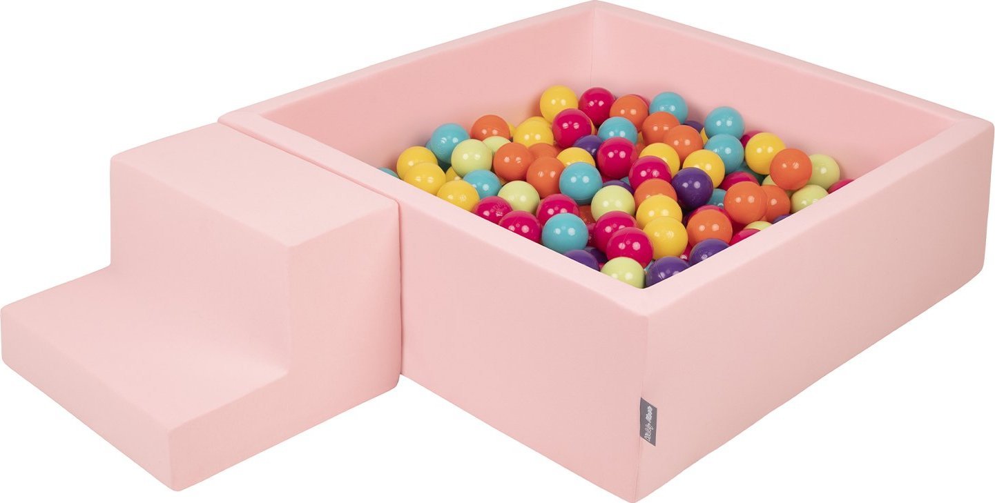 KiddyMoon Piankowy plac zabaw PPZP-KW30D-122 z piłeczkami różowy: jasny zielony-żółty-turkus-pomarańcz-ciemny róż-fiolet basen 100/schodek Zabawka pla