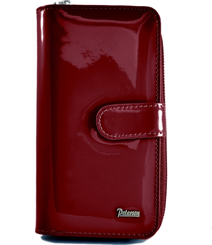 Peterson PETERSON skórzany portfel damski BC603 ochrona RFID czerwony lakier BC603