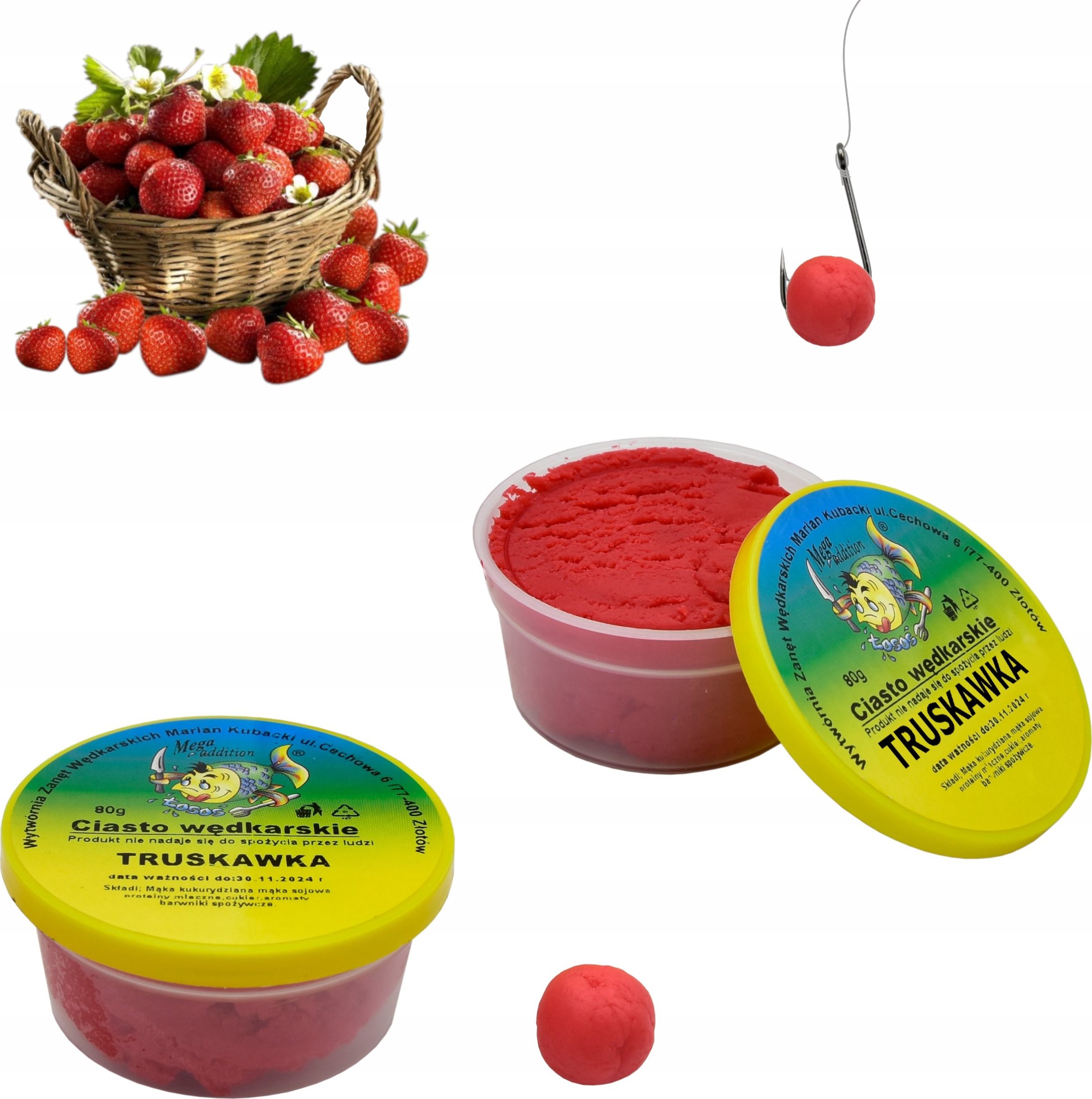 Wytwórnia Zanęt Wędkarskich Gotowe Proteinowe CIASTO WĘDKARSKIE 80g Truskawka