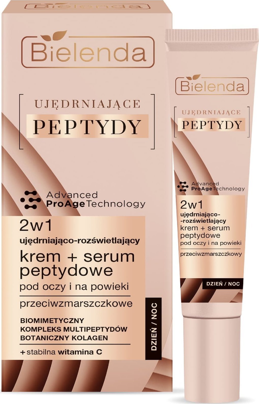Bielenda Bielenda Ujędrniające Peptydy Ujędniająco-Rozświetlający Krem - Serum peptydowe 2w1 pod oczy i na powieki 15ml