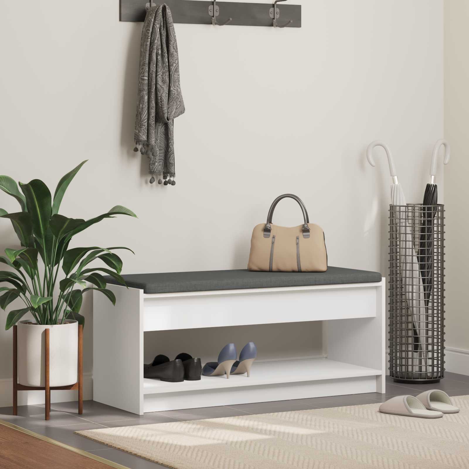 vidaXL Ławka w przedpokoju z poduszką z półką Biały 103 x 38 x 45 cm