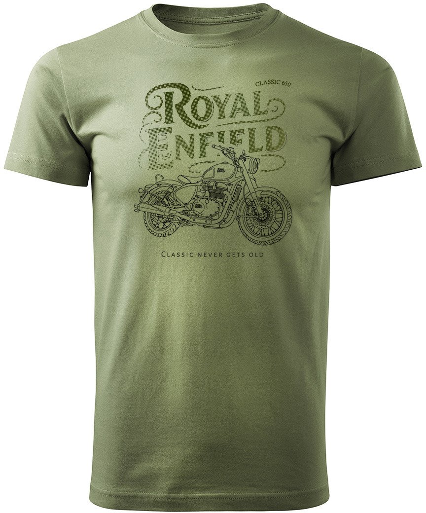 Koszulka motocyklowa z motocyklem na motor Royal Enfield Classic 650 Legend męska khaki XL
