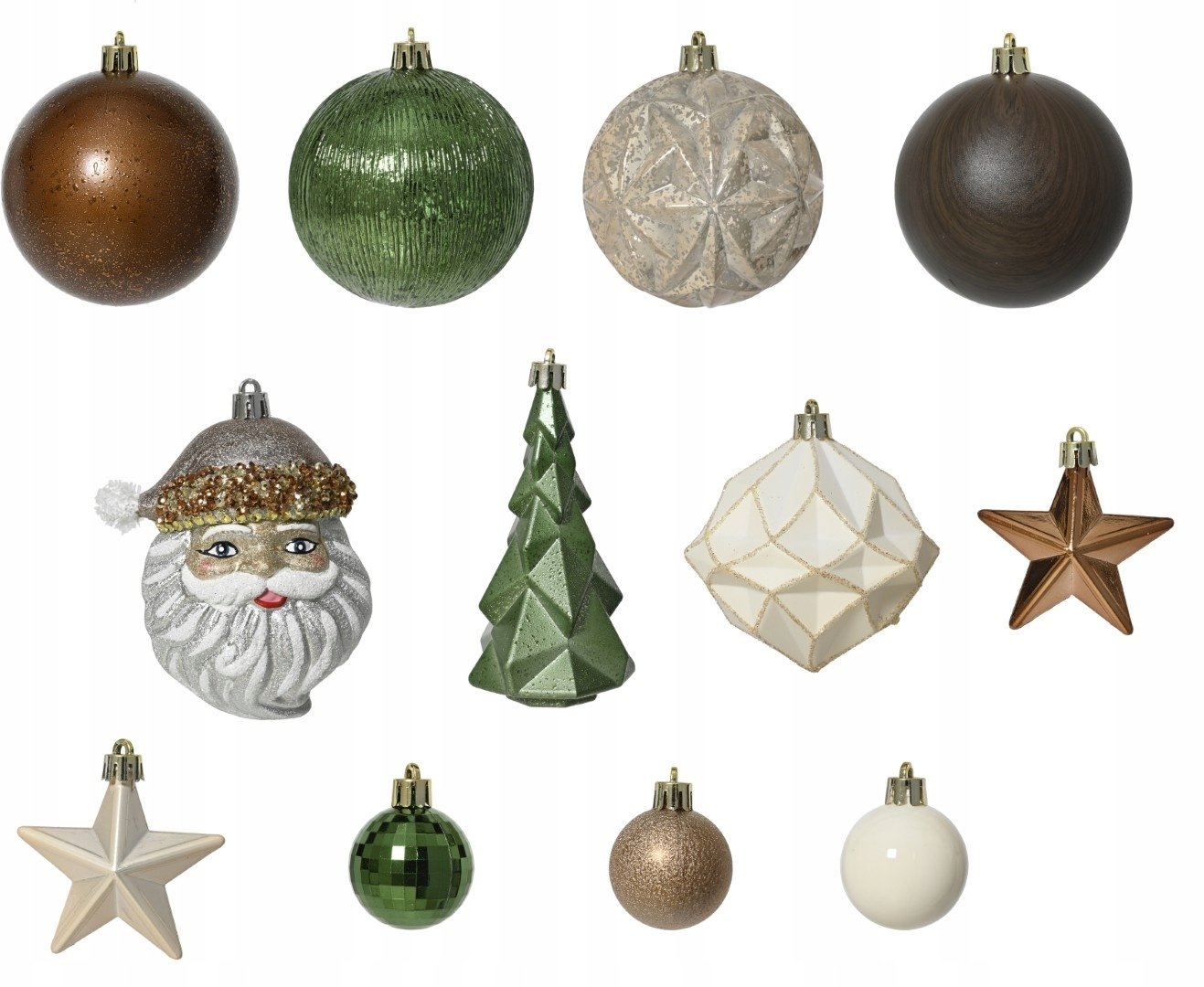 Kaemingk Zestaw 37 bombki choinkowe plastikowe kształtki mikołaja 4/8cm