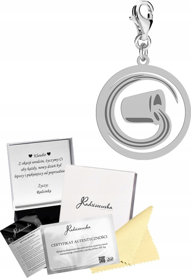 Radziszewska Jewellery Charms Srebrny Zodiak Wodnik Znak Zodiaku 925 Prezent Kobieta DEDYKACJA