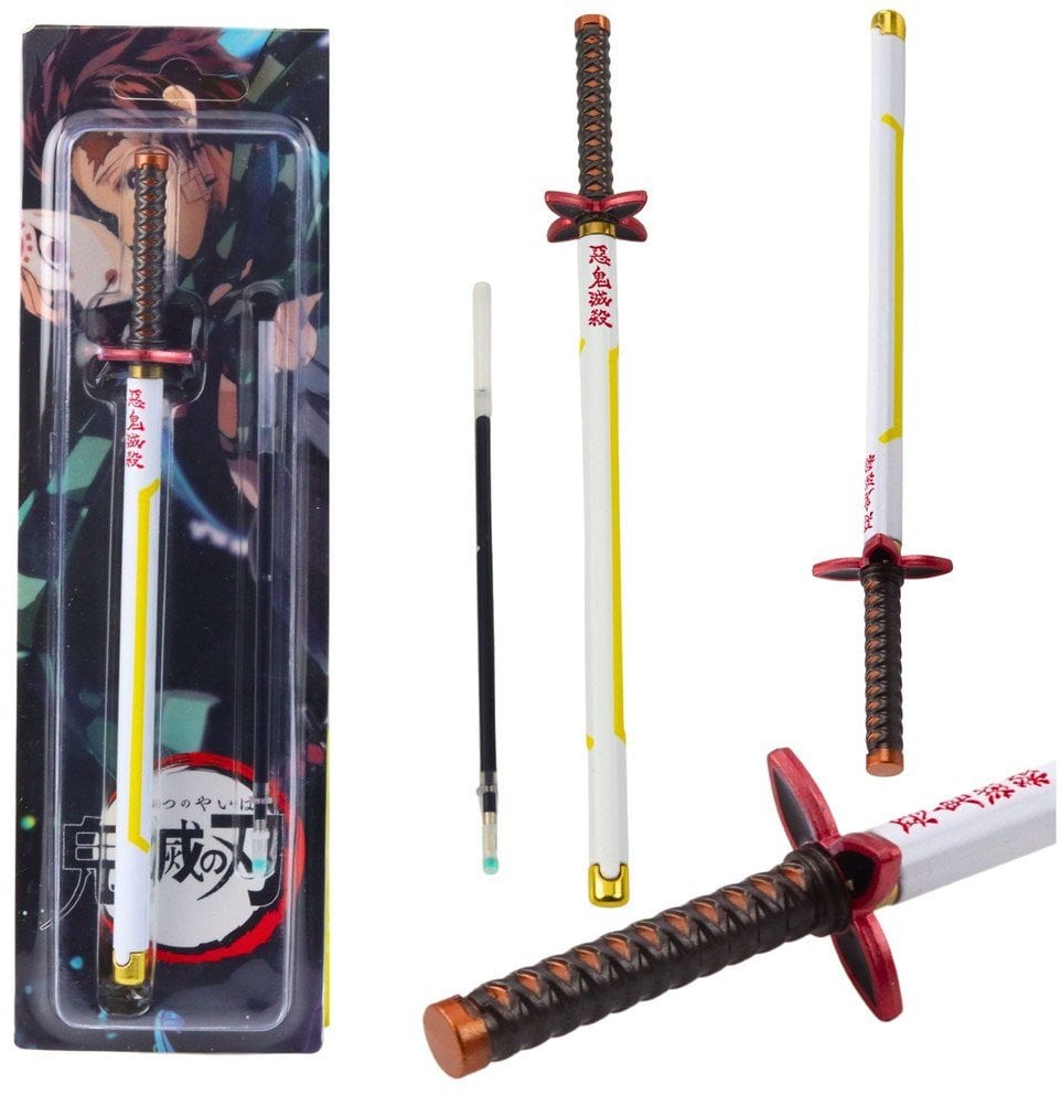 Długopis Miecz Katana Anime Metalowy Czarny Tusz Wymienny Wkład Biało-Żółty LEAN