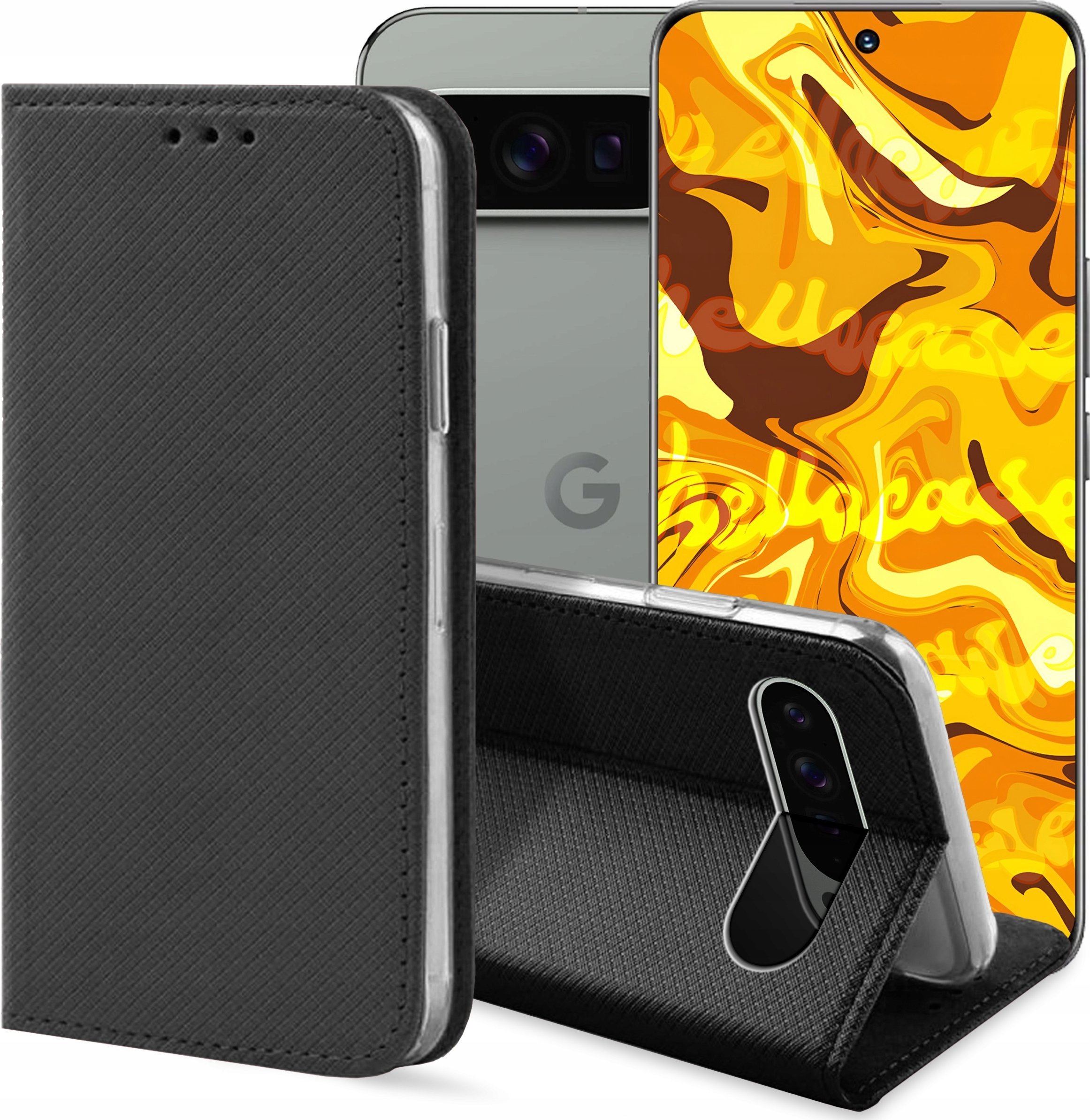 Hello Case ETUI Z KLAPKĄ DO Google Pixel 9 Pro XL CZARNE ZAMYKANE MAGNETYCZNE