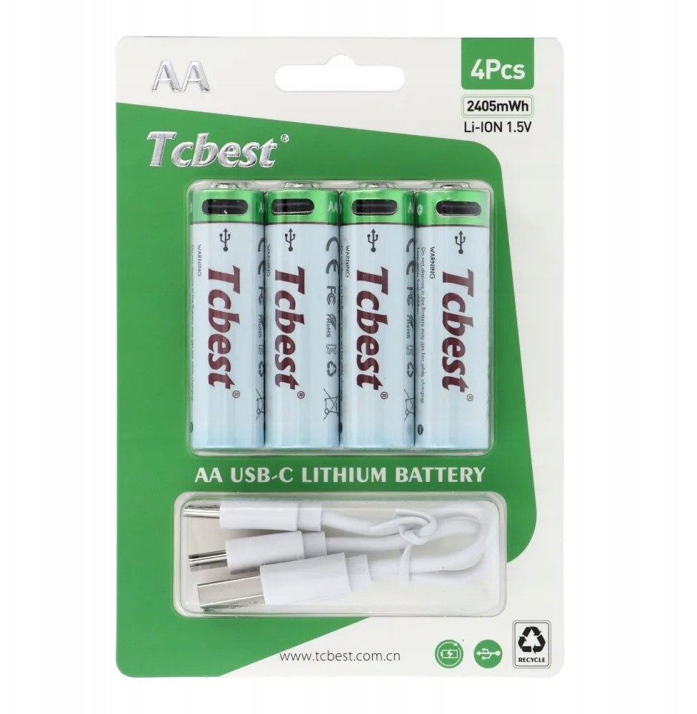 TCBEST bateria akumulatorowa R6 (AA) 650 mAh z gniazdem Typ C + kabel USB A do 4 x Typ C 4 szt