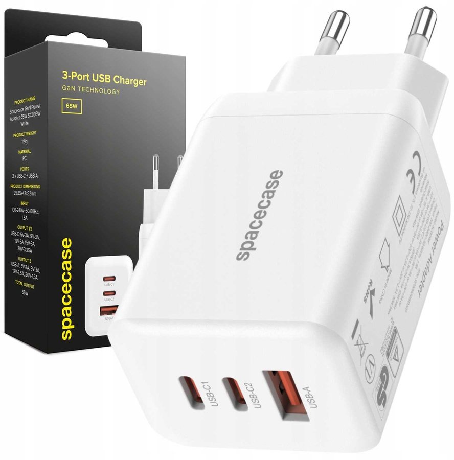 Ładowarka SpaceCase Ładowarka USB Charger 65W GaN SC009W white standard
