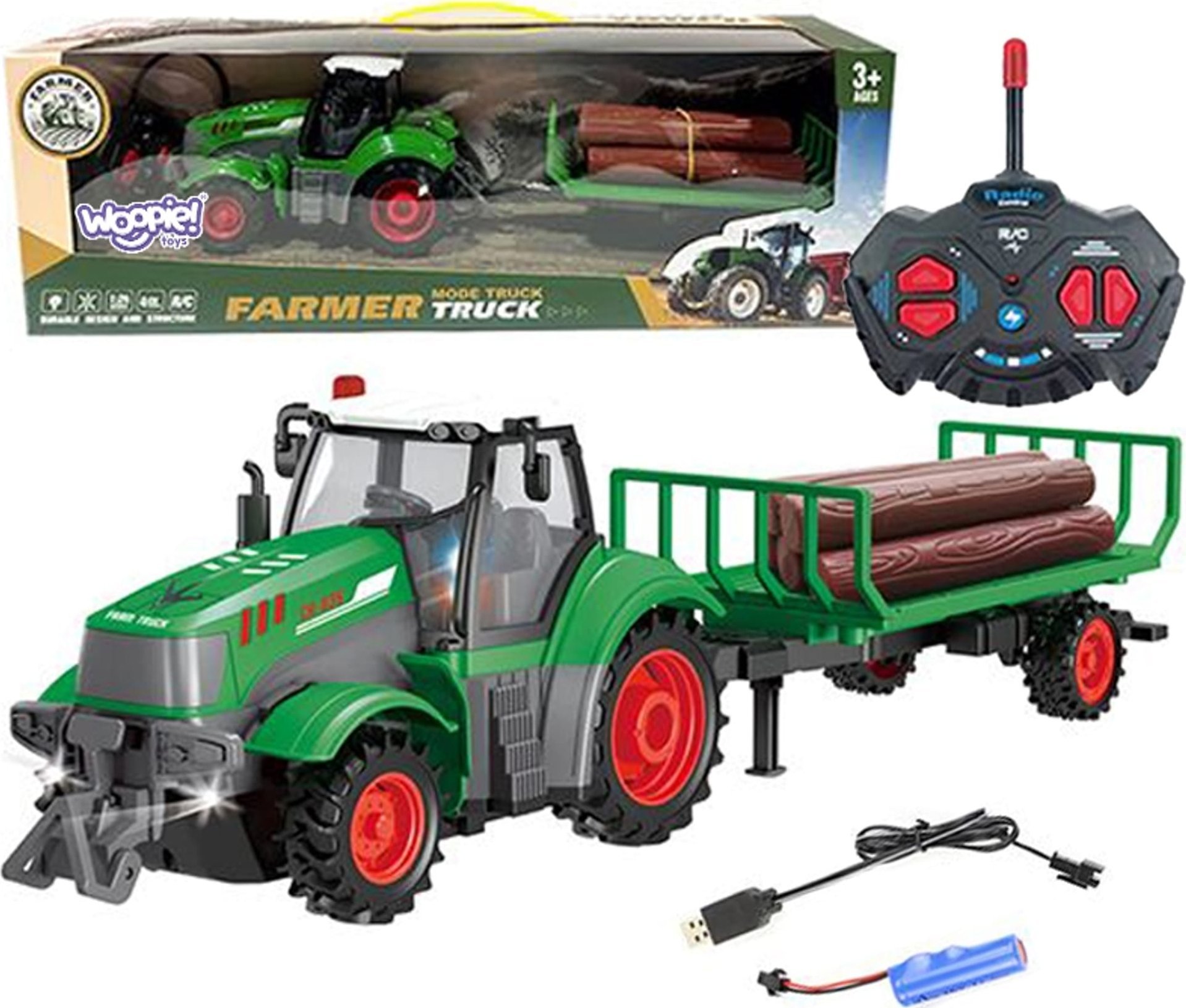 Woopie WOOPIE Traktor z Przyczepą na Pilota Sterowany RC - Skala 1:24
