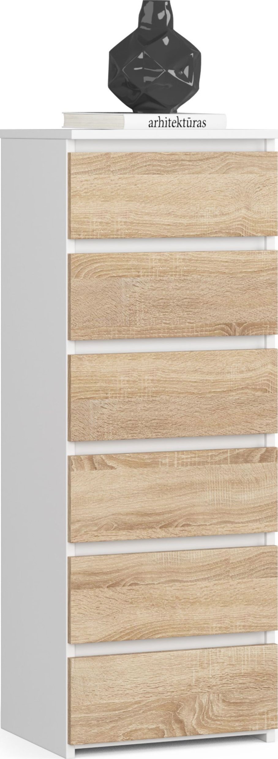 Fabryka Mebli Akord Komoda CL6 40 cm 6 szuflad - biała-dąb sonoma
