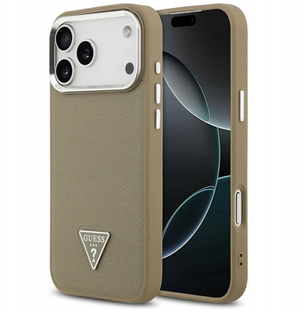 Etui Guess Grained Triangle Logo MagSafe do iPhone 17 Pro brązowy