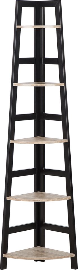 Beliani Regał narożny 5 półek jasne drewno z czarnym BEXLEY