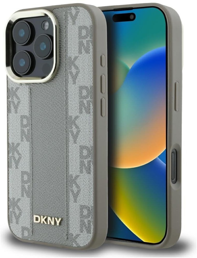 Etui DKNY Checkered Pattern Magsafe do iPhone 16 Pro beżowy