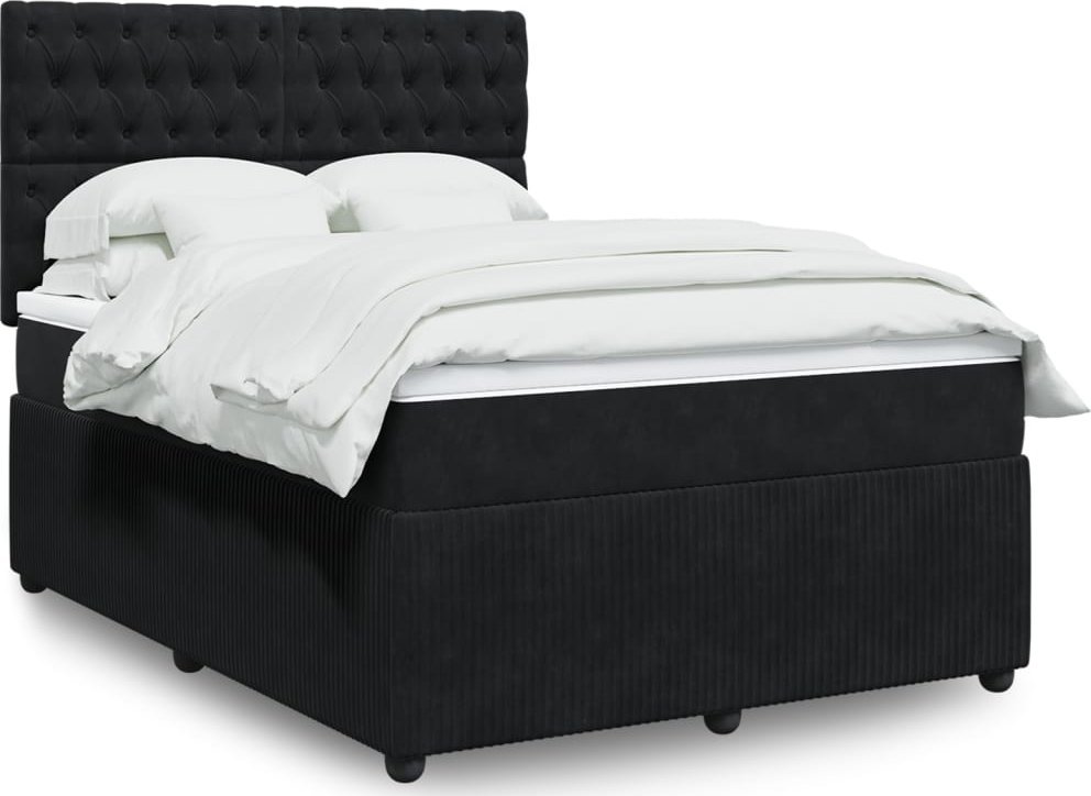 vidaXL vidaXL Łóżko kontynentalne z materacem, czarne, aksamit, 140x190 cm